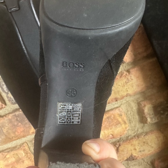 BOSS Hugo Boss Boots Knee High Suede High Heel Black 36 - Picture 2 of 3